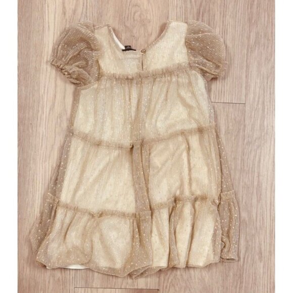 Lilt Puffed Sleeve Dress Girls Gold Tool Size 5 - Picture 3 of 3